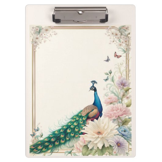 Blauwe pauw in Pastel Bloemtuin Klembord (Voorkant)