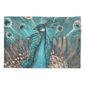 blauwe pauw kussensloop (Achterkant)