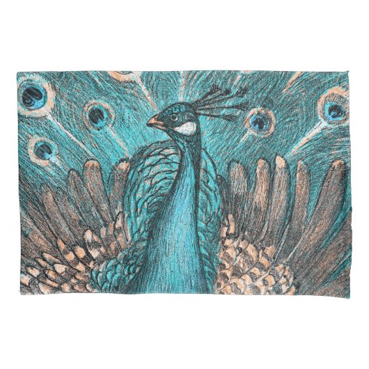 blauwe pauw kussensloop (Voorkant)