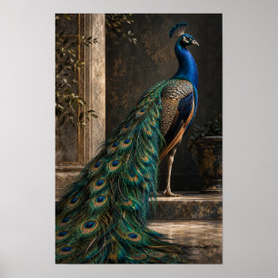 Blauwe Pauw met Iridiserende Staart in Klassieke T Poster