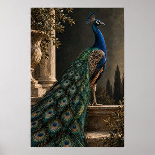 Blauwe Pauw met Iridiserende Staart in Klassieke T Poster