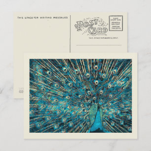 blauwe pauw met losse staart briefkaart