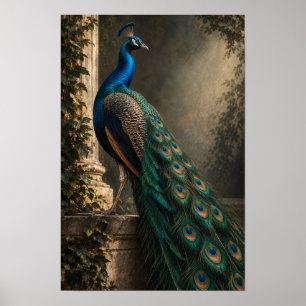 Blauwe Pauw met Smaragdgroene Staartveren Wildlife Poster