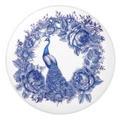 Blauwe Pauw Roos Bloemenrand Keramische Knop (Voorkant)