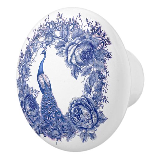 Blauwe Pauw Roos Bloemenrand Keramische Knop (Rechts)