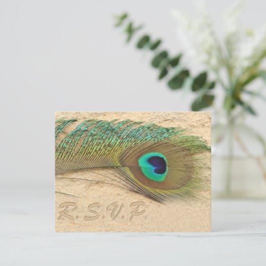 Blauwe Pauw RSVP-kaarten RSVP Kaartje (Staand voorkant)