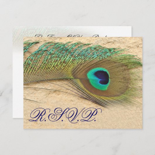 Blauwe Pauw RSVP-kaarten RSVP Kaartje (Voorkant / Achterkant)