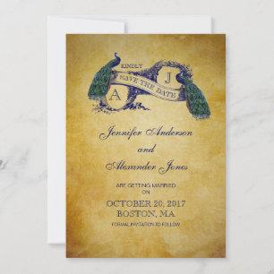 Blauwe Pauw Rustieke 'Save the Date'-kaart Save The Date