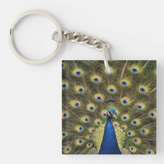 Blauwe Pauw Sleutelhanger (Voorkant)