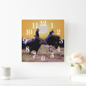 Blauwe pauw vierkante klok (Huis)