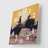 Blauwe pauw vierkante klok (Hoek)