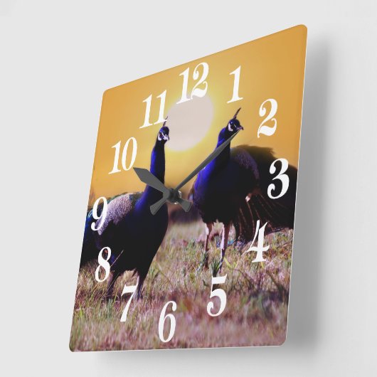 Blauwe pauw vierkante klok (Hoek)