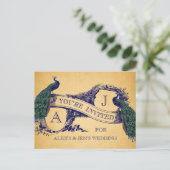 Blauwe Pauw Vintage Trouw Uitnodigingsansichtkaart Uitnodiging Briefkaart (Staand voorkant)