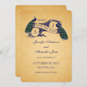 Blauwe Pauw Vintage Trouwdatum Aankondiging (Voorkant / Achterkant)