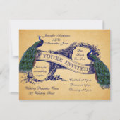 Blauwe Pauw Vintage Trouwontvangst Uitnodiging (Voorkant)