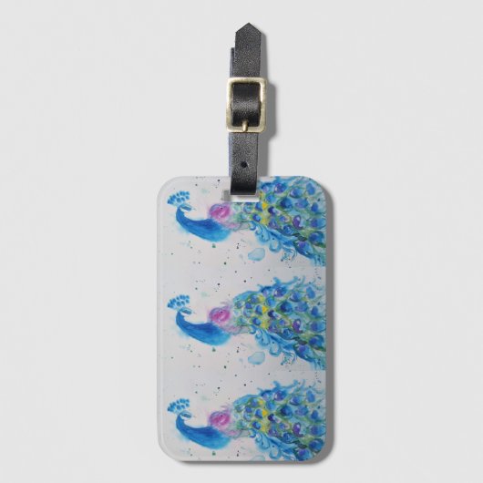 Blauwe Pauw Vogel Watercolour Bagage Label (Voorkant (verticaal))