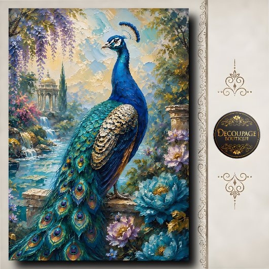 Blauwe Pauw Watertuin Decoupage Tissuepapier