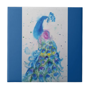 Blauwe Pauw Waterverf Marine Blauwe Vogel Vogels Tegeltje