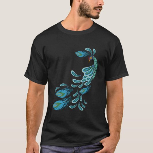 Blauwe Pauwprint Teal Veren I Pauw T-shirt (Voorkant)