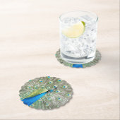 Blauwe Pauwveer Pluimage Kartonnen Onderzetters (Insitu)