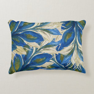 Blauwe Pauwveren Aquarel Handgeschilderd Accent Kussen