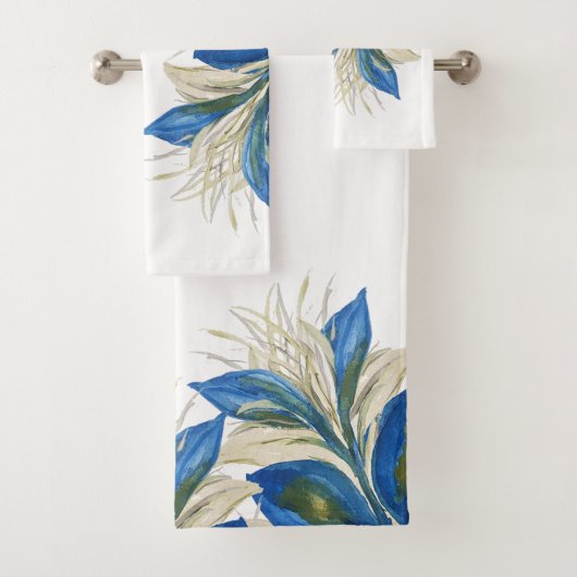 Blauwe Pauwveren Aquarel Handgeschilderd Bad Handdoek (Insitu)