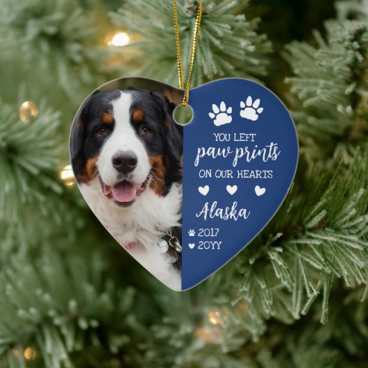 Blauwe Paw afdrukken op onze harten Pet Foto Keramisch Ornament (Boom)