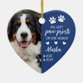 Blauwe Paw afdrukken op onze harten Pet Foto Keramisch Ornament (Voorkant)