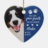 Blauwe Paw afdrukken op onze harten Pet Foto Keramisch Ornament (Achterkant)
