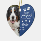 Blauwe Paw afdrukken op onze harten Pet Foto Keramisch Ornament (Links)