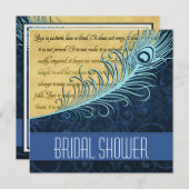 Blauwe  Peacock Bridal Shower-uitnodigingen Kaart (Voorkant / Achterkant)