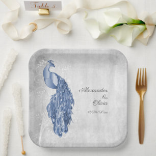 Blauwe Peacock Bruiloft Douche Papier Borden Papieren Bordje