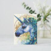 Blauwe Peacock Eenhoorn Briefkaart (Staand voorkant)