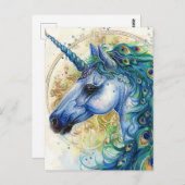 Blauwe Peacock Eenhoorn Briefkaart (Voorkant / Achterkant)