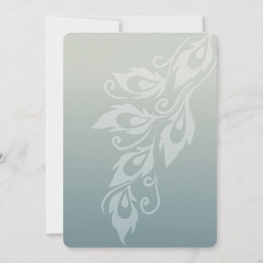 Blauwe Peacock Feather Bruiloft Kaart (Achterkant)