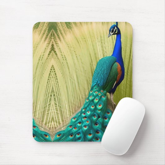 Blauwe peacock in gras muismat (Met muis)