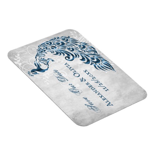 Blauwe peacock Leaf Vine sparen de datum Magnet Magneet (Rechterzijde)