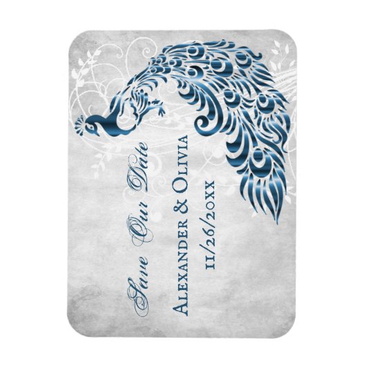 Blauwe peacock Leaf Vine sparen de datum Magnet Magneet (Verticaal)