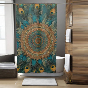 Blauwe Peacock stijl Boho douchegordijn