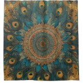 Blauwe Peacock stijl Boho douchegordijn (Voorkant)