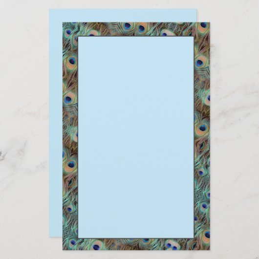 Blauwe Peacock Tail Feather Design Briefpapier She (Voorkant / Achterkant)
