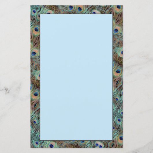 Blauwe Peacock Tail Feather Design Briefpapier She (Voorkant)