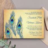  Blauwe Peacock Veren Indiase bruiloft Kaart