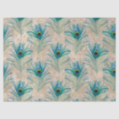 Blauwe peacock-veren op lichtbruine ontkoppeling tissuepapier (Voorkant)