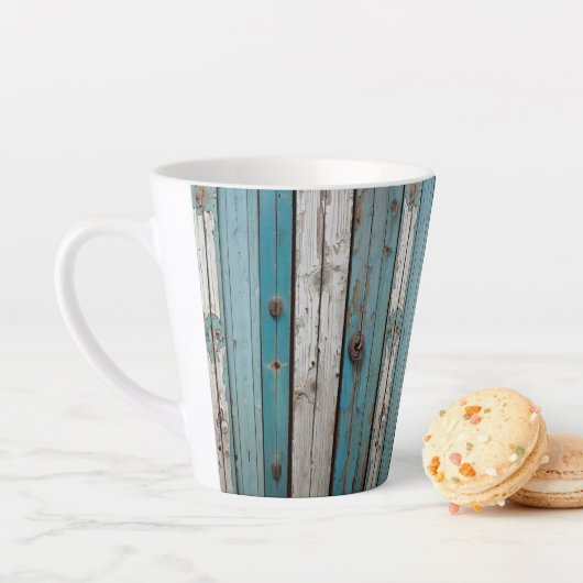 Blauwe Peeling Verf Houten Hek Latte Mok (In situ)