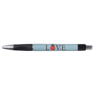 Blauwe pen met 'Love'-rood en zwart ladybugs-ontwe