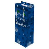 Blauwe pendelbuis en rendierwijn wijn cadeautas (Voorkant Gekanteld)