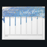 Blauwe penseelgouden Confetti weekblad Notitieblok<br><div class="desc">In dit leuke ontwerp heb ik de bovenkant van de achtergrond bedekt met een blauwe penseelstreek van de waterverf. Het bekleden dat een afzonderlijke grafisch is die gouden confetti simuleert. De uitdrukking "Wekelijkse Planner"werd teruggegeven in een casual handschrijvende doopvont en is geplaatst, als grafisch, bij de bovenkant van de pagina....</div>