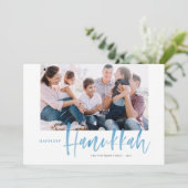 Blauwe penseelkalligrafie gelukkigste hanukkafoto (Staand voorkant)