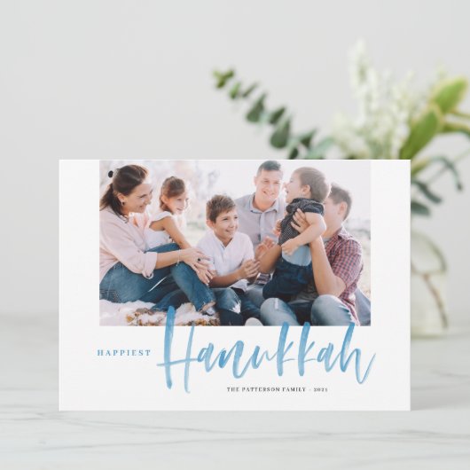 Blauwe penseelkalligrafie gelukkigste hanukkafoto (Staand voorkant)